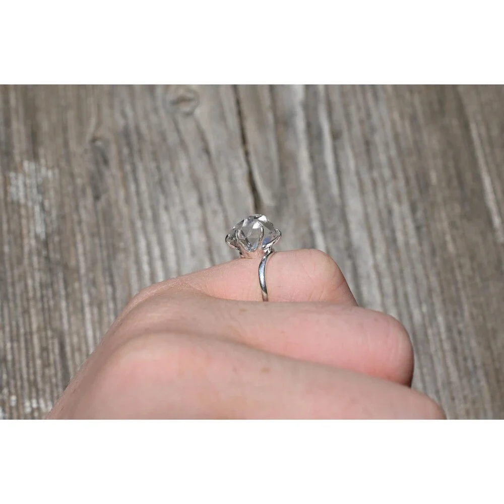 Raw Herkimer Diamond Ring – Natural Quartz Crystal Solitaire – Sterling Silver H